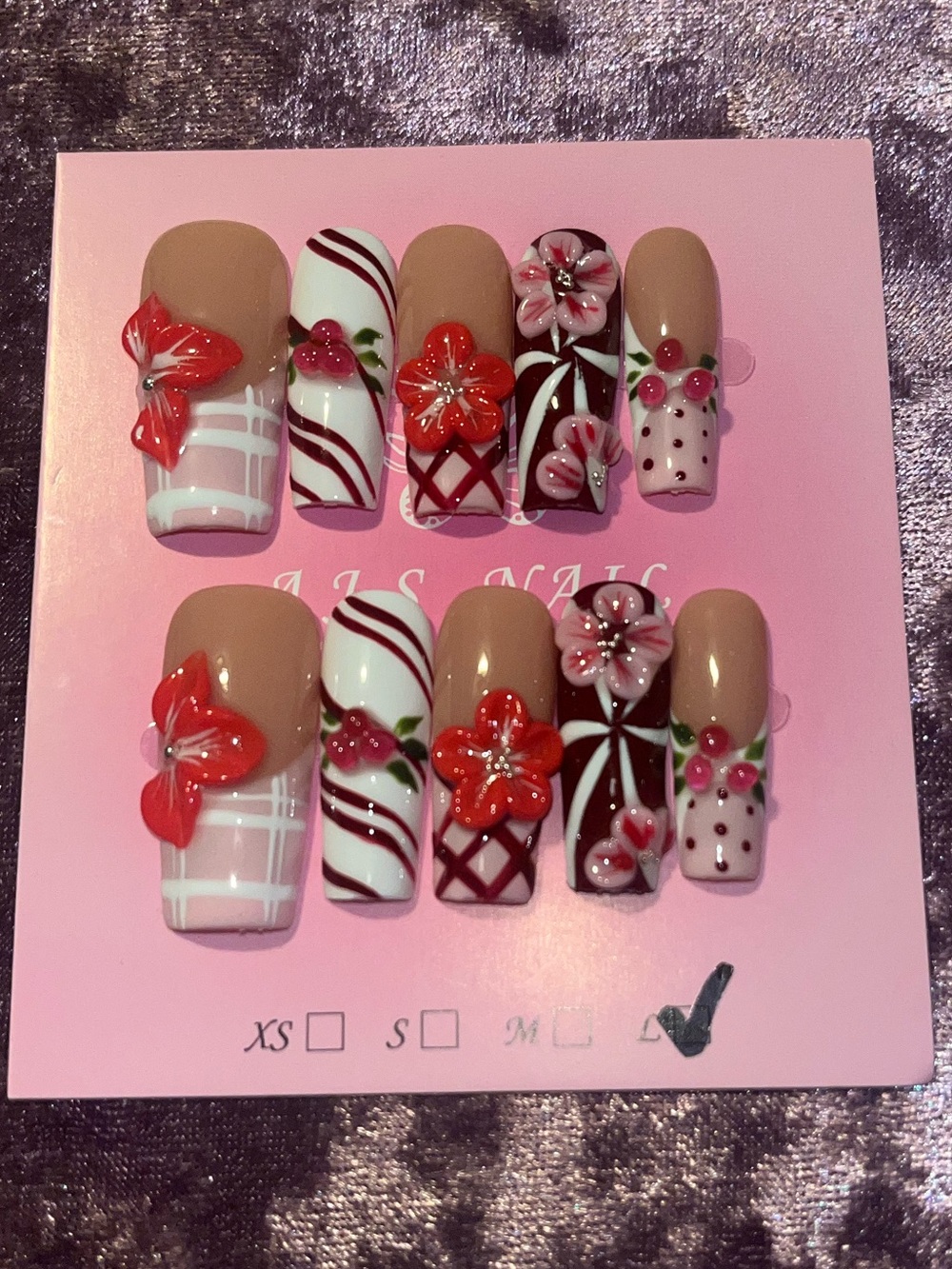 Handmade Pink & Nude Floral Girls Press-On Nails